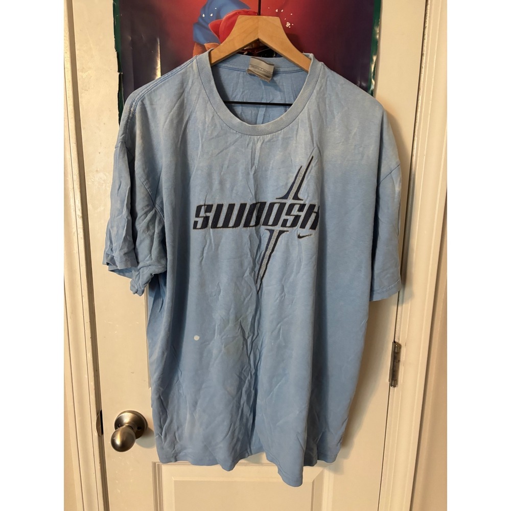 Vintage Nike Swoosh Graphic T-Shirt Light Blue Faded XL Y2K Sportswear Tee